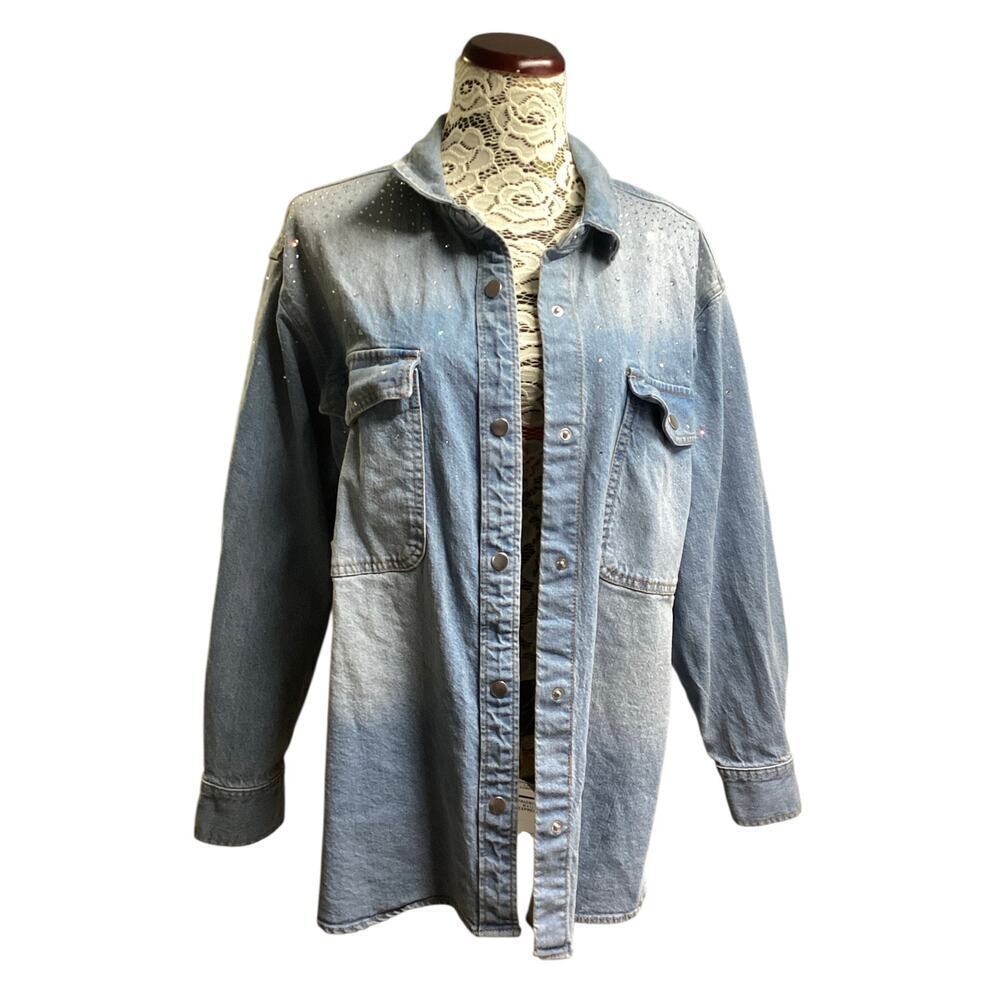 Universal Thread Denim Jacket Rhinestone embellished light wash oversized XL